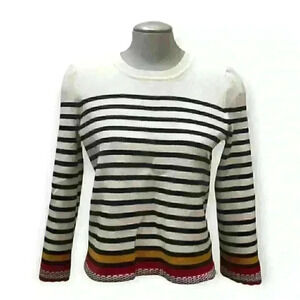 Marled  Reunited Striped Scallop Crochet Sweater Size Medium